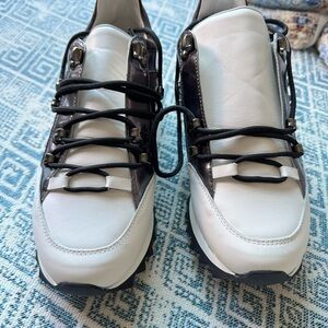 Leather White and Brown Athletic Shoes - Sporty Design